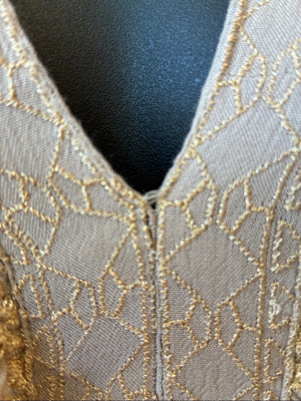 Hale Bob Leighton Taupe & Gold Maxi Dress with Lace Trim - Picture 5 of 8